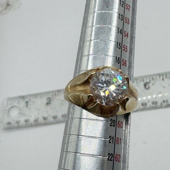 Retro Unisex Solitaire Gold Plated Ring Large Stone Wide Band Size 8.5 - Picture 6 of 11